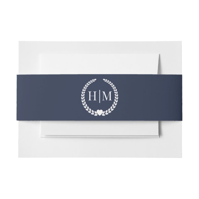 Cintas Para Invitaciones Simple Minimalist Midnight Navy Blue Monogram (Anverso Ejemplo)