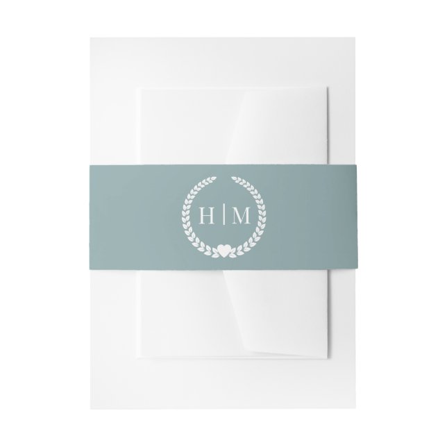 Cintas Para Invitaciones Simple Minimalist Misty Sage Blue Monogram  (Anverso Ejemplo)