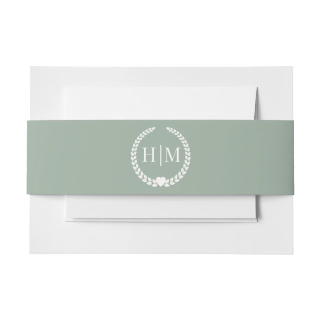 Cintas Para Invitaciones Simple Minimalist Sage Green Monogram (Anverso Ejemplo)