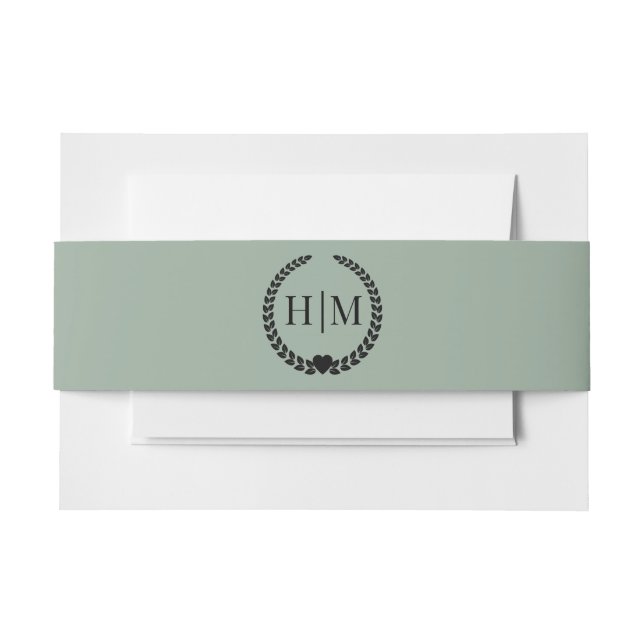 Cintas Para Invitaciones Simple Minimalist Sage Green Monogram (Anverso Ejemplo)