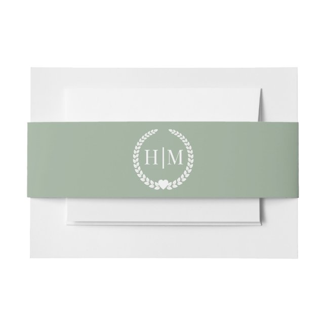 Cintas Para Invitaciones Simple Minimalist Sage Green Monogram (Anverso Ejemplo)