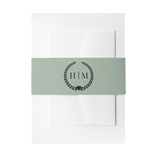 Cintas Para Invitaciones Simple Minimalist Sage Green Monogram  (Anverso Ejemplo)