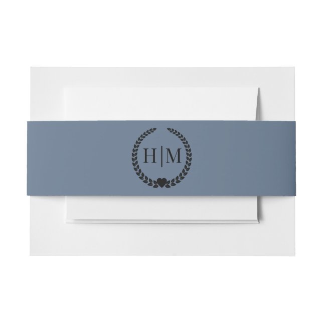 Cintas Para Invitaciones Simple Minimalist Slate Blue Monogram (Anverso Ejemplo)