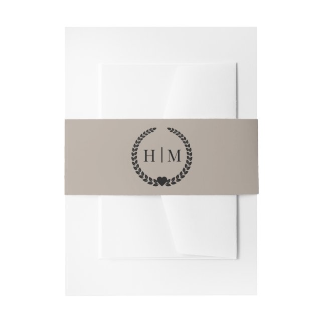 Cintas Para Invitaciones Simple Minimalist Taupe Linen Brown Monogram  (Anverso Ejemplo)