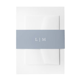 Cintas Para Invitaciones Simple Monograma Azul Polvo Elegante Boda