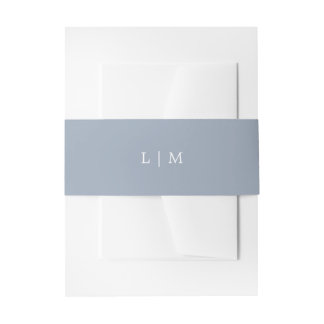 Cintas Para Invitaciones Simple Monograma Azul Polvo Elegante Boda
