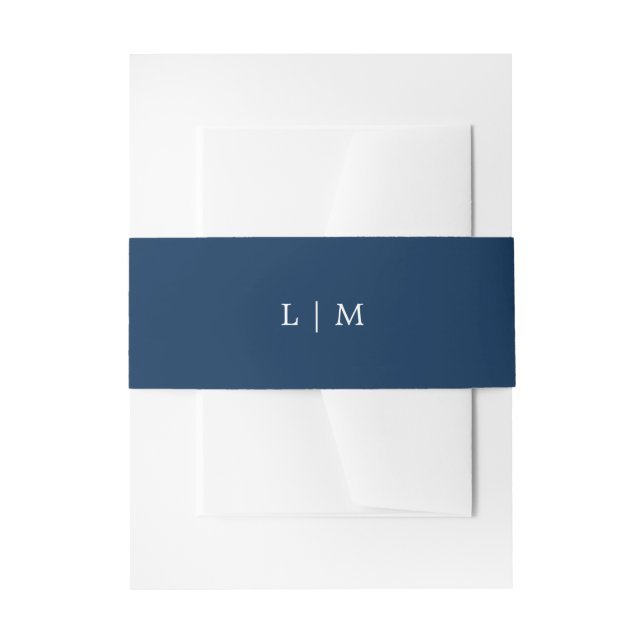 Cintas Para Invitaciones Simple Navy Blue Monograma Elegante Boda (Anverso Ejemplo)