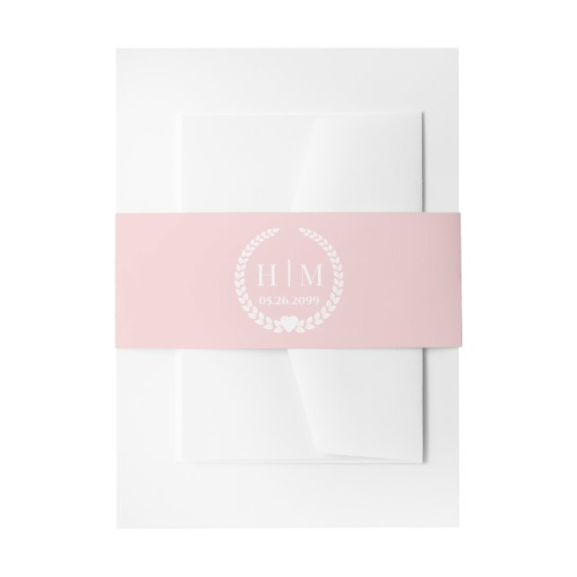 Cintas Para Invitaciones Simple Pale Rose Pink Monogram Invitation  (Anverso Ejemplo)