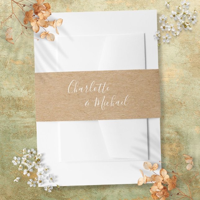 Cintas Para Invitaciones Simple Rustic Kraft Script de Firma (Simple Rustic Kraft Signature Script Invitation Belly Band)