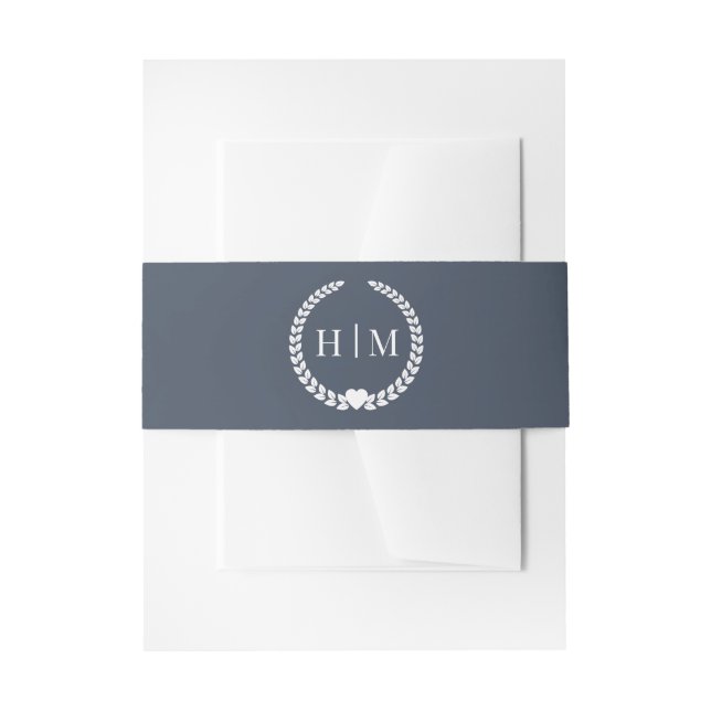 Cintas Para Invitaciones Simple Slate Navy Blue Monogram Invitation (Anverso Ejemplo)