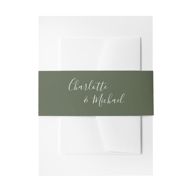 Cintas Para Invitaciones Simple Verde Oliva Letra de Firma (Anverso Ejemplo)