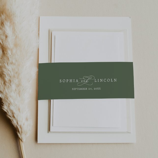 Cintas Para Invitaciones SOPHIA Rústico Boda Verde de Oliva de Woodland (SOPHIA Rustic Woodland Olive Green Wedding Invitation Belly Band)