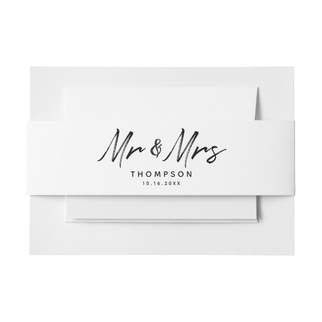 Cintas Para Invitaciones Sr. y la Sra. Modern Black White Script Boda (Anverso Ejemplo)