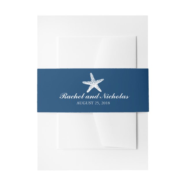 Cintas Para Invitaciones Starfish azul marino y blanco grácil | BODA (Anverso Ejemplo)