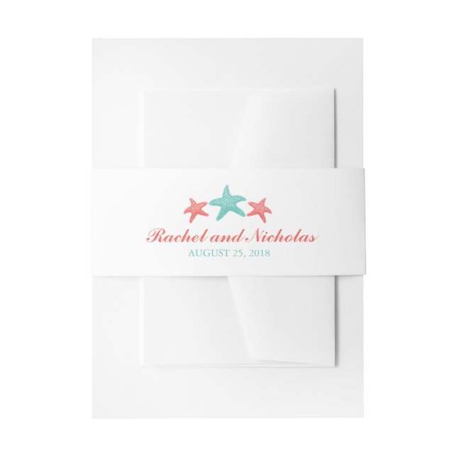 Cintas Para Invitaciones Starfish de coral y blanco de menta | Boda (Anverso Ejemplo)