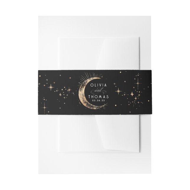 Cintas Para Invitaciones Stars Moon Black and Gold Celestial Boda (Anverso Ejemplo)