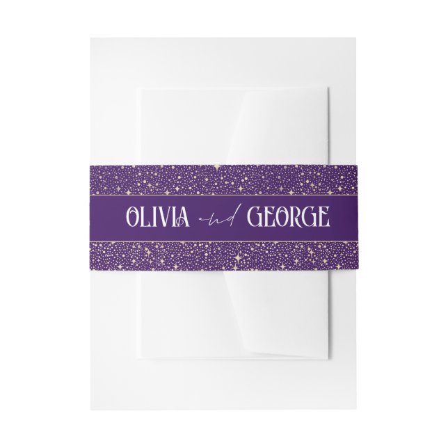 Cintas Para Invitaciones Stars Purple and Gold Boda (Anverso Ejemplo)