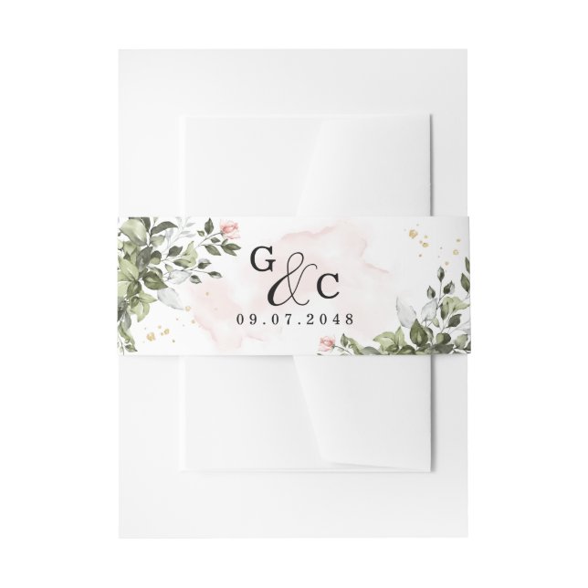 Cintas Para Invitaciones Suculento Boda azul turbulento y verde de oro de R (Anverso Ejemplo)