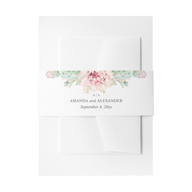Cintas Para Invitaciones Suculentos bodas acuarelas. Cactus florales rosado (Anverso Ejemplo)
