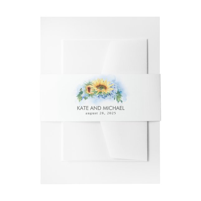 Cintas Para Invitaciones Sunflower amarillo y Boda de hidrangea azul turbio (Anverso Ejemplo)