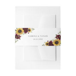 Cintas Para Invitaciones Sunflowers Burgundy Floral Rustic Boda