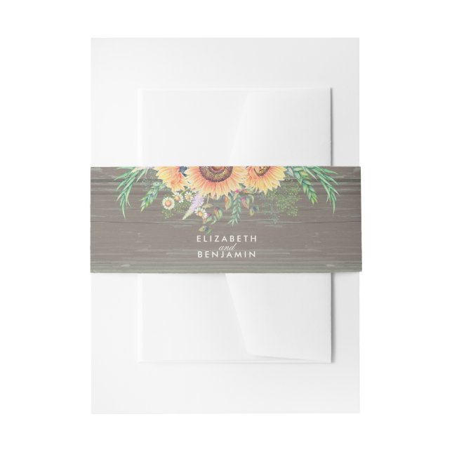 Cintas Para Invitaciones Sunflowers y Rustic Wood Floral Country Wedding (Anverso Ejemplo)