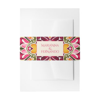 Cintas Para Invitaciones Talavera fuchsia tile vintage Mexican wedding