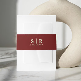 Cintas Para Invitaciones Tan Brown y el Boda del Monograma Rojo Oscuro