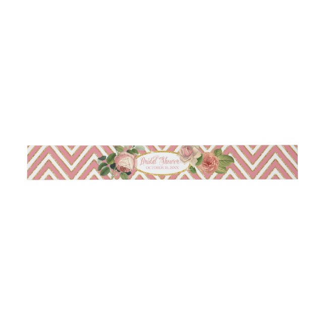Cintas Para Invitaciones Tea Fiesta Bridal Shower Chevron Stripes Rosa (Superficie plana)