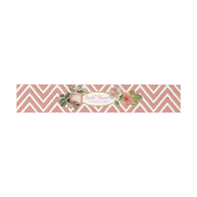 Cintas Para Invitaciones Tea Fiesta Bridal Shower Chevron Stripes Rosa (Superficie plana)