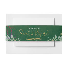 Cintas Para Invitaciones Terciopelo Botánico de Lujo Verde Esmeralda Dorado