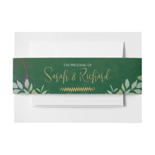 Cintas Para Invitaciones Terciopelo Botánico de Lujo Verde Esmeralda Dorado