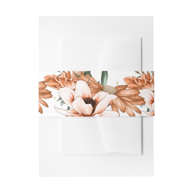 Cintas Para Invitaciones Terracota Moda Rústica Floral Dorada Elegante (Anverso Ejemplo)
