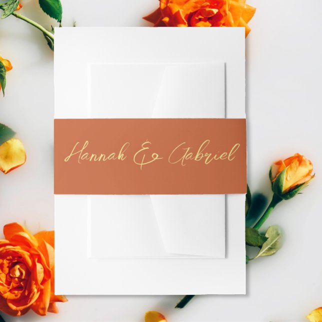 Cintas Para Invitaciones Terracotta Boda (The front of the Terracotta Gold Wedding Invitation belly band)