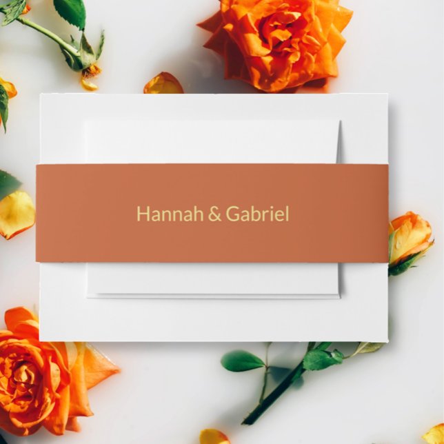 Cintas Para Invitaciones Terracotta Boda (The front of the Terracotta Gold Wedding Invitation belly band)