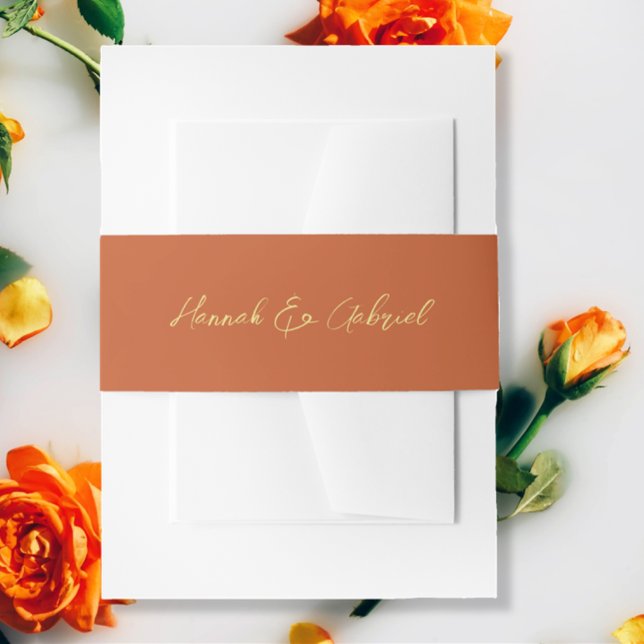 Cintas Para Invitaciones Terracotta Boda (The front of the Terracotta Gold Wedding Invitation belly band)