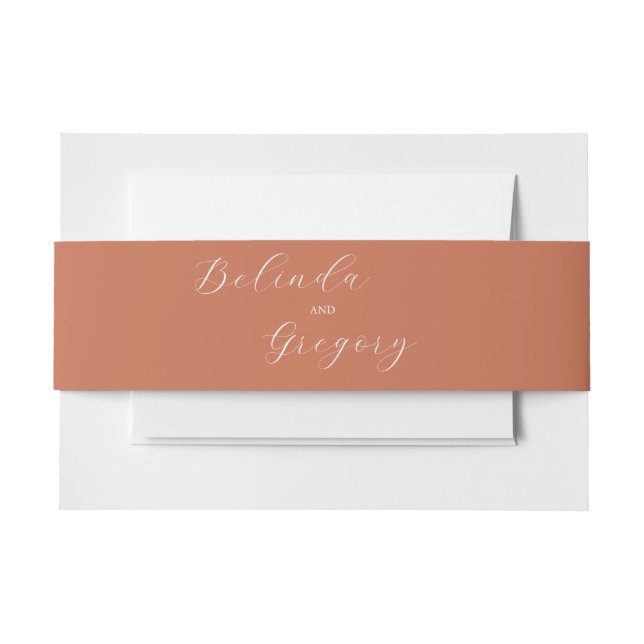 Cintas Para Invitaciones Terracotta Elegant Script Calligraphy Boda (Anverso Ejemplo)