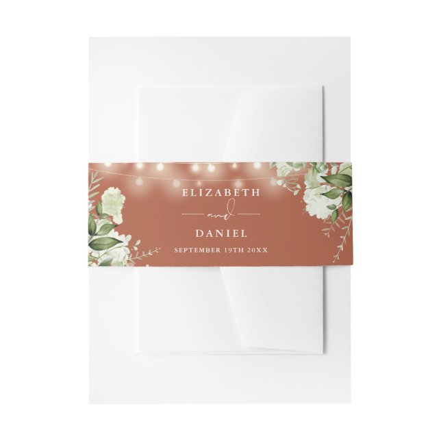 Cintas Para Invitaciones Terracotta Greenery String Lights Boda (Anverso Ejemplo)