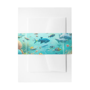 Cintas Para Invitaciones Tiburones y peces Acuarela acuática Acuario Boda