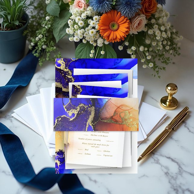 Cintas Para Invitaciones Tinta de Naranja azul exquisita para alcohol (Exquisite Blue Orange Alcohol Ink Invitation Belly Band.)