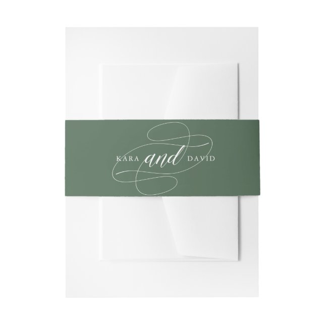 Cintas Para Invitaciones Tipografía elegante | Boda verde profundo (Anverso Ejemplo)