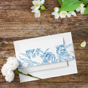 Cintas Para Invitaciones Toile Chinoiserie Banda Belly azul francesa