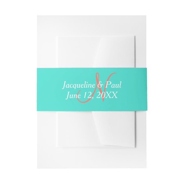 Cintas Para Invitaciones Turquesa Monograma (Anverso Ejemplo)