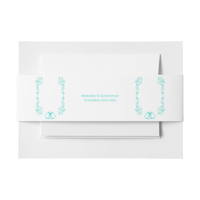 Cintas Para Invitaciones Turquoise Bells Scrollwork Design Boda (Anverso Ejemplo)
