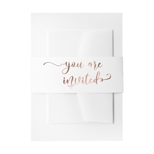 Cintas Para Invitaciones Usted es elegante caligrafía de cobre, blanco (Anverso Ejemplo)