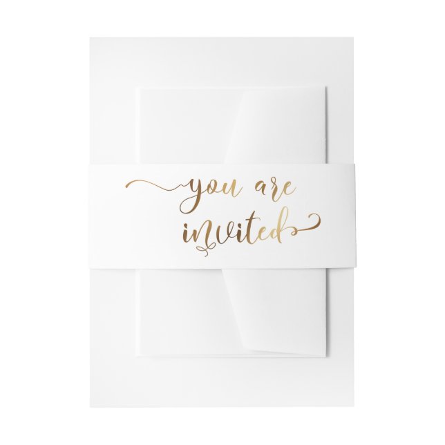 Cintas Para Invitaciones Usted es elegante caligrafía dorada y blanca (Anverso Ejemplo)