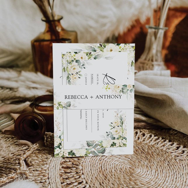 Cintas Para Invitaciones Vegetación Rosas Blancas Boda Belly Banda (Subido por el creador)