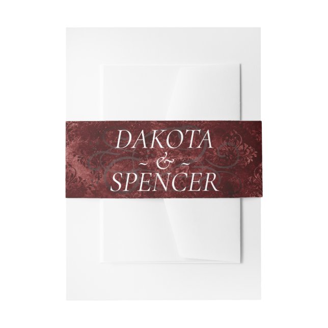 Cintas Para Invitaciones Velvety Henna Damask | Crimson Red Grunge Baroque (Anverso Ejemplo)