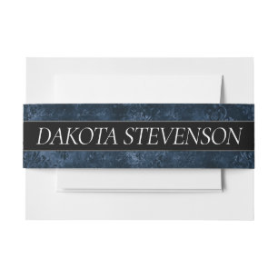 Cintas Para Invitaciones Velvety Navy Damask   Barroco azul oscuro