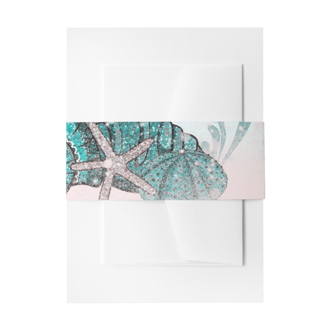 Cintas Para Invitaciones Verde azulada Under the Sea Shells Beach Sweet 16  (Anverso Ejemplo)